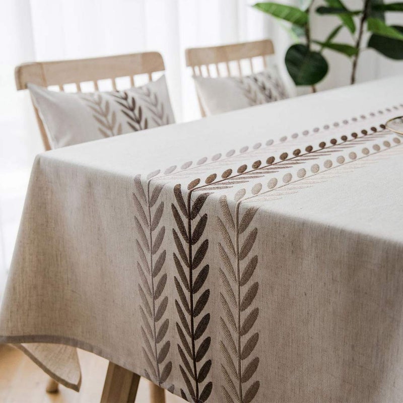 AMZALI Elegant Embroidery Spill-Proof Water Resistance Table Cloth Wrinkle Free Heavy Weight Cotton Linen Tablecloth Fabric Table Cover for Outdoor Indoor (Square 53 * 53 Inch) - Image 4